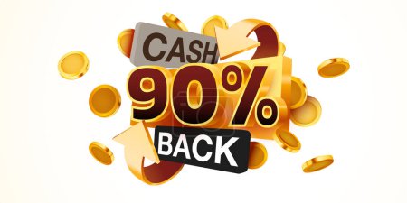 Ilustración de Cashback 90 por ciento icono aislado en el fondo gris. Etiqueta de devolución de dinero o dinero. Ilustración vectorial - Imagen libre de derechos