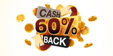 Ilustración de Cashback 60 por ciento icono aislado en el fondo gris. Etiqueta de devolución de dinero o dinero. Ilustración vectorial - Imagen libre de derechos