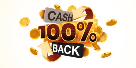 Illustration for Cashback 100 percent icon isolated on the gray background. Cashback or money back label. Vector illustration - Royalty Free Image