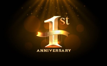 Illustration for Anniversary 1st year, golden celebration, birthday event. Vector - Royalty Free Image
