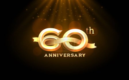 Illustration for Anniversary 60th year, golden celebration, birthday event. Vector - Royalty Free Image