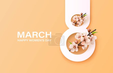 Illustration for International Women Day Banner. Flyer for March 8 cover. Number 8. Vector - Royalty Free Image
