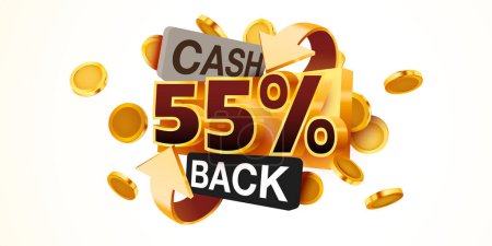 Ilustración de Cashback 55 por ciento icono aislado en el fondo gris. Etiqueta de devolución de dinero o dinero. Ilustración vectorial - Imagen libre de derechos