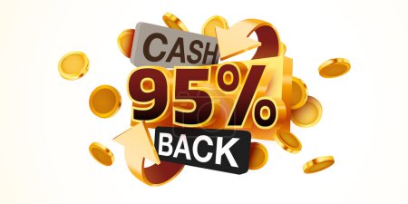 Ilustración de Cashback 95 por ciento icono aislado en el fondo gris. Etiqueta de devolución de dinero o dinero. Ilustración vectorial - Imagen libre de derechos