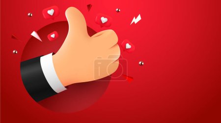 Illustration for Cartoon human hand with thumb. Concept of like at social network, success or good feedback. 3d vector illustration - Royalty Free Image