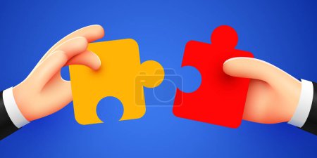 Illustration for Hands put the puzzle together. The concept of cooperation. Modern 3d style. Vector illustration - Royalty Free Image