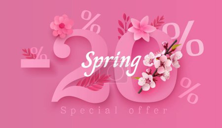 Illustration for Spring sale offer 20 percentage, flyer save season. Vector - Royalty Free Image