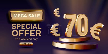 Illustration for Coupon special voucher 70 euro, Check banner special offer. Vector - Royalty Free Image