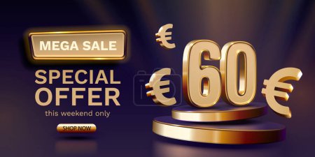 Illustration for Coupon special voucher 60 euro, Check banner special offer. Vector - Royalty Free Image