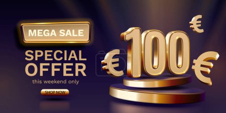 Illustration for Coupon special voucher 100 euro, Check banner special offer. Vector - Royalty Free Image