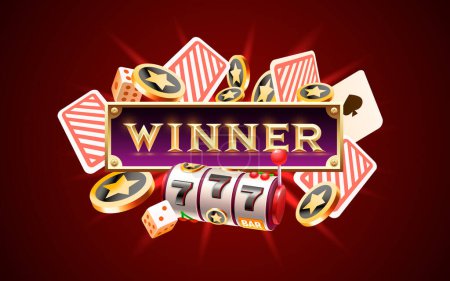 Ilustración de Ganador de máquinas tragamonedas de casino, fortuna de jackpot, banner de ganancia. Vector - Imagen libre de derechos