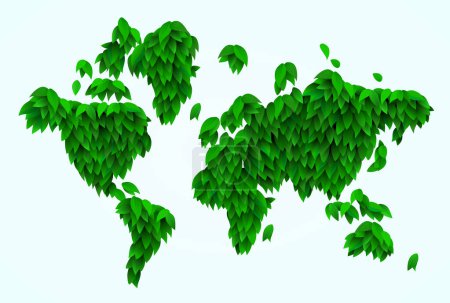 Ilustración de Mapa del mundo hecho de hojas o hierba. Medio ambiente y concepto ecológico. Ilustración vectorial - Imagen libre de derechos