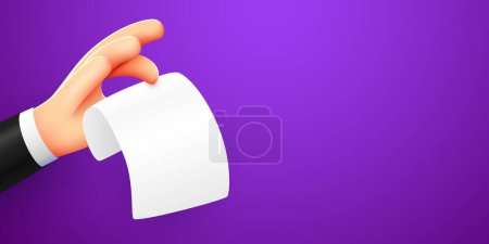 Illustration for 3d cartoon hand holding blanc paper document or bill. Vector illustration - Royalty Free Image