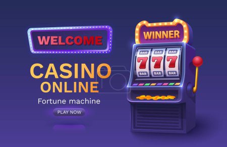 Téléchargez les illustrations : Casino 777 machine à sous de bannière gagnant, jackpot fortune de la chance. Vecteur - en licence libre de droit