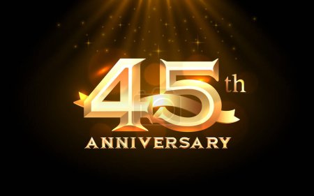 Anniversary 45th year, golden celebration, birthday event. Vector