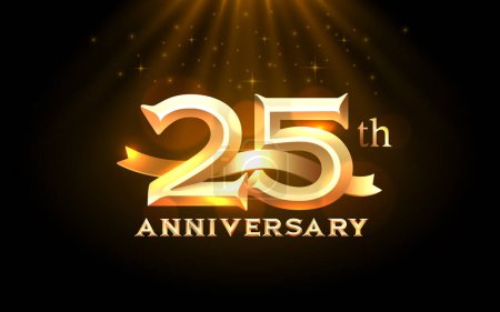 Illustration for Anniversary 25th year, golden celebration, birthday event. Vector - Royalty Free Image