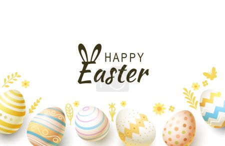Illustration for Easter holiday, hare with a basket of Easter eggs, Easter bunny and eggs. Vector - Royalty Free Image