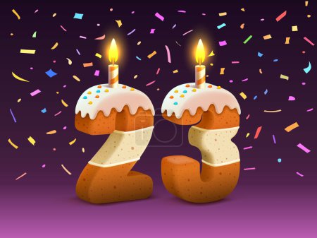 Téléchargez les illustrations : Joyeux anniversaire, anniversaire de la personne, Bougie avec gâteau sous la forme de numéros 23. Vecteur - en licence libre de droit