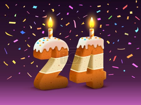 Téléchargez les illustrations : Joyeux anniversaire, anniversaire de la personne, bougie avec gâteau sous la forme de nombres 24. Vecteur - en licence libre de droit
