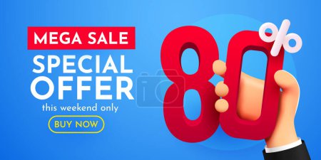 Illustration for 80 percent Off Sale. Hand holding discount percentage. Special offer. Vector illustration. - Royalty Free Image