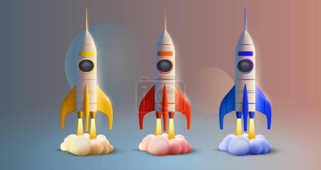 Ilustración de Arranque espacial de cohetes, cubierta creativa de la idea, sitio web de la landing page, vector - Imagen libre de derechos