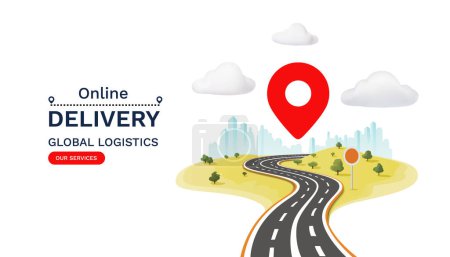 Illustration for Online Delivery Global logistics, road to destination. Vector - Royalty Free Image