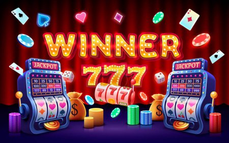 Illustration for Winner slots machine casino, jackpot fortune, win banner. Vector - Royalty Free Image