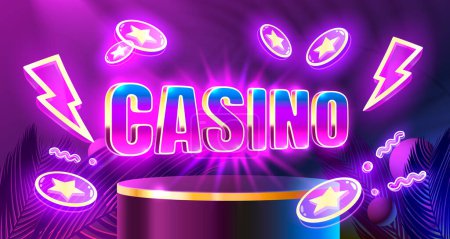 Illustration for Casino label board, slot sign machine, night Vegas. Vector - Royalty Free Image