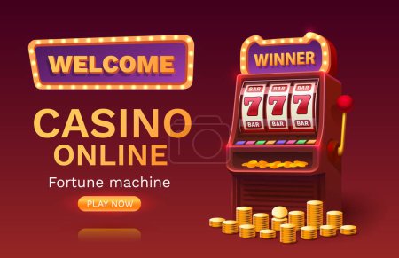 Ilustración de Casino tiradas gratis banner máquina tragamonedas ganador, jackpot fortuna de la suerte. Vector - Imagen libre de derechos