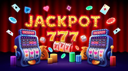 Illustration for Casino slots machine winner, jackpot fortune, win banner. Vector - Royalty Free Image