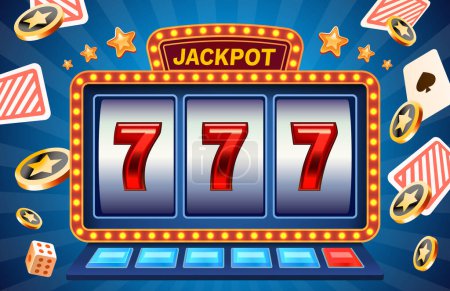 Téléchargez les illustrations : Casino 777 machine à sous de bannière gagnant, jackpot fortune de la chance. Vecteur - en licence libre de droit