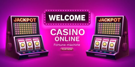 Illustration for Casino 777 banner slots machine winner, jackpot fortune of luck. Vector - Royalty Free Image
