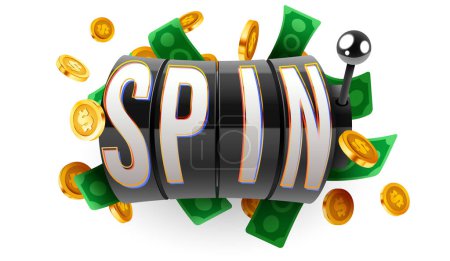 Illustration for Black slot machine wins the jackpot. Spin. Casino jackpot. Vector illustration - Royalty Free Image