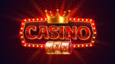 Ilustración de Etiqueta del marco del casino, máquina tragaperras, noche Vegas. Vector - Imagen libre de derechos