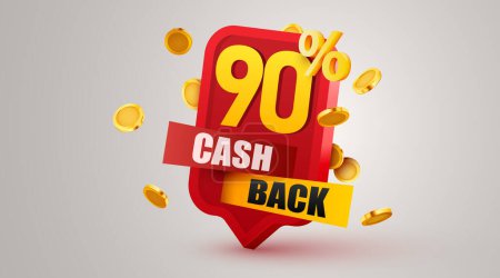 Illustration for Cashback 90 percent icon isolated on the gray background. Cashback or money back label. Vector illustration - Royalty Free Image