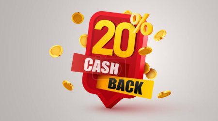Illustration for Cashback 20 percent icon isolated on the gray background. Cashback or money back label. Vector illustration - Royalty Free Image