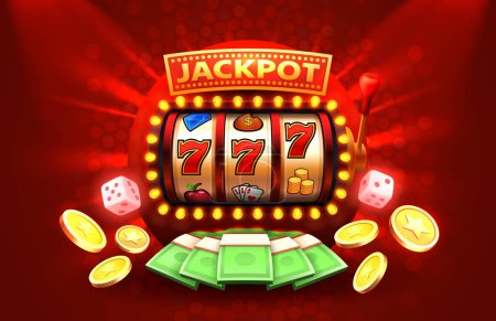 Ilustración de Ganador máquinas tragamonedas casino, fortuna jackpot, ganar bandera. Vector - Imagen libre de derechos