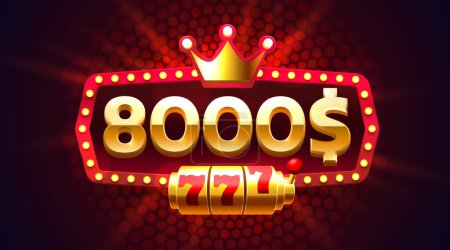 Casino coupon special voucher 8000 dollar, Check banner special offer. Vector