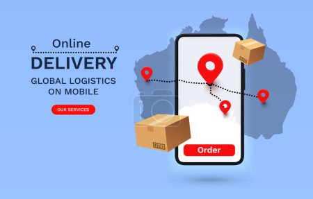 Online Delivery global logistics on mobile, delivery within the Australia. Vector