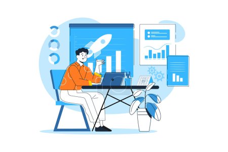 Illustration for Man working on the business goal - Royalty Free Image