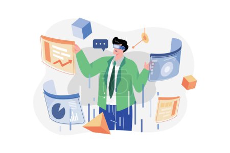 Illustration for Business People Doing Analysis Using VR Technology - Royalty Free Image