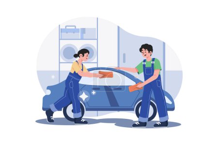 Illustration for Car Dry Cleaning Illustration concept. A flat illustration isolated on white background - Royalty Free Image