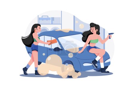 Illustration for Bikini Car Wash Illustration concept. A flat illustration isolated on white background - Royalty Free Image