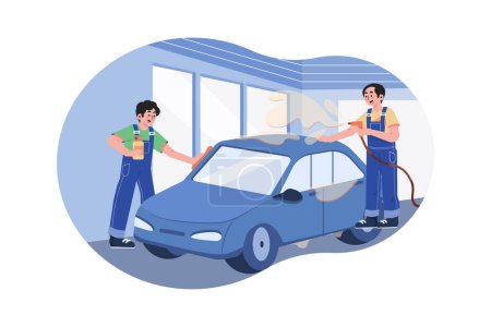 Illustration for Full Service Car Wash Illustration concept. A flat illustration isolated on white background - Royalty Free Image