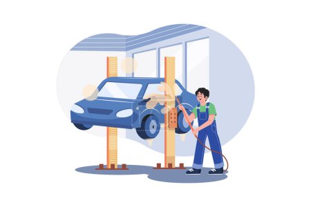 Illustration for Underbody Car Wash Illustration concept. A flat illustration isolated on white background - Royalty Free Image