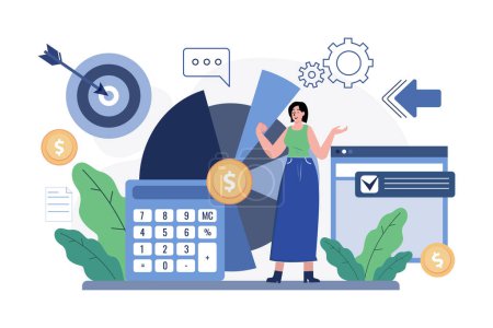 Mädchen mit Finanzmanagement Illustrationskonzept auf weißem Hintergrund