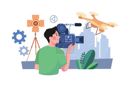 Illustration for Videographer With Professional Studio Equipment - Royalty Free Image