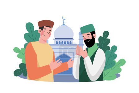 Illustration for Muslim Man Confessing His Sins During Ramadan - Royalty Free Image