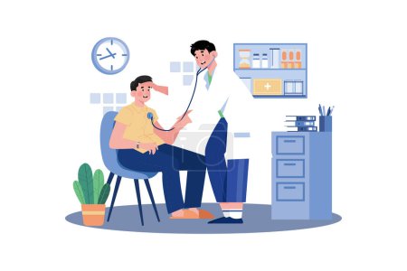 Téléchargez les illustrations : Un médecin examine un patient pour diagnostiquer une blessure - en licence libre de droit