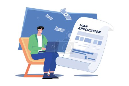 Illustration for Man Applying For A Loan Using A Laptop - Royalty Free Image